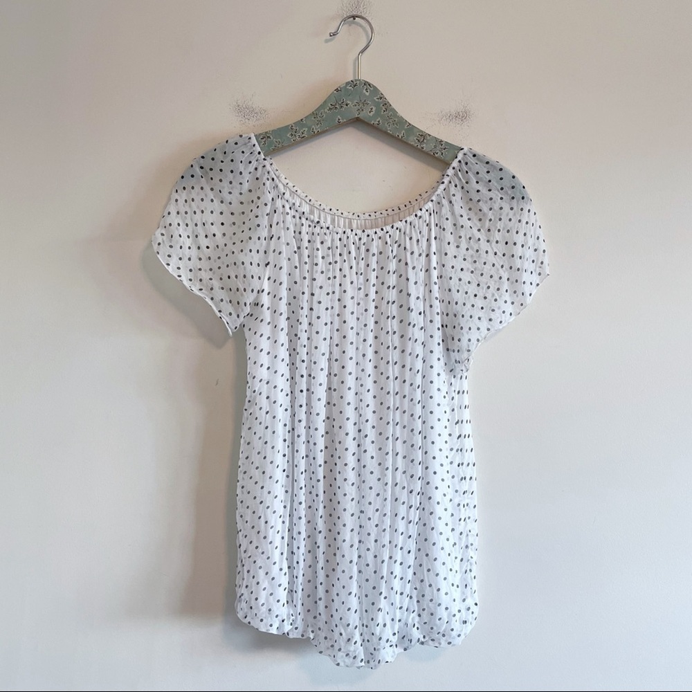 Luisa Ricci White and Black Polka Dot Silk Flowy Top